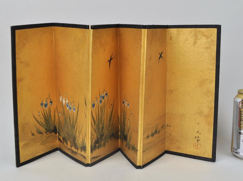 Appraisal: Miniature Japanese Six Panel Folding Table Screen high long Some