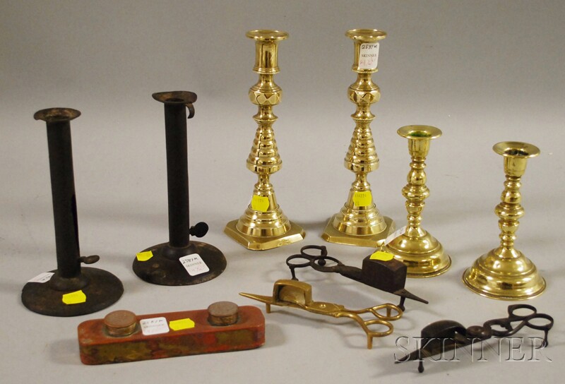 Appraisal: Ten Assorted Metal Lighting and Related Items three pairs of