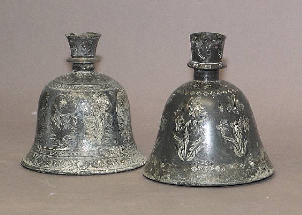 Appraisal: Two Indian Bidriware Of bell shape with silver inlaid decoration