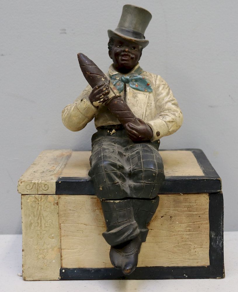 Appraisal: Black Americana Figural Porcelain Humidor Black Americana Figural Porcelain Humidor