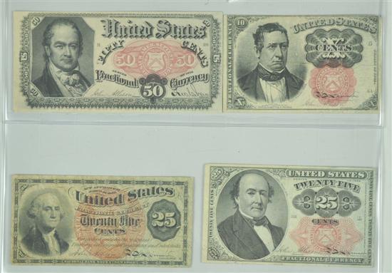 Appraisal: Four Fractional Currency Notes Note Crawford Red Seal with green