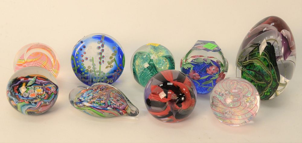 Appraisal: Group of Nine Art Glass Paperweights one signed illegibly Carnival