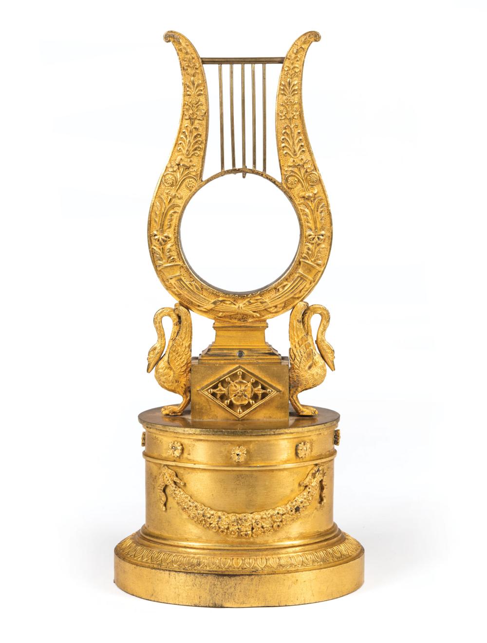 Appraisal: Empire Gilt Bronze Watch Holder early th c harp form