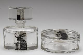 Appraisal: Czech Glass Art Deco Dresser Items Art Deco glass perfume