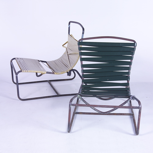 Appraisal: WALTER LAMB Two outdoor patio lounge chairs with strapped seat