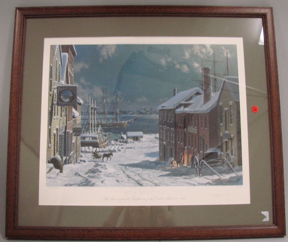 Appraisal: FRAMED JOHN STOBART PRINT New Bedford The view across to