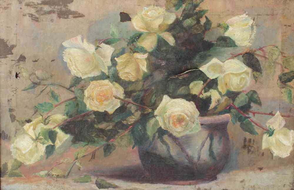 Appraisal: TH C IMPRESSIONIST STILL LIFE OF WHITE ROSES IN A