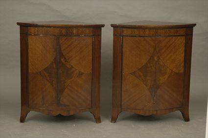 Appraisal: Pair of George III-Style Inlaid Mahogany Corner Cabinets