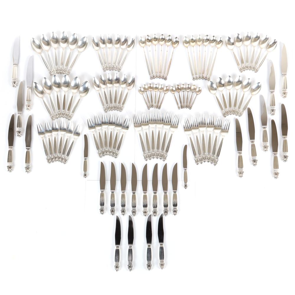 Appraisal: GEORG JENSEN ACORN PATTERN STERLING SILVER FLATWARE PC SERVICE FOR