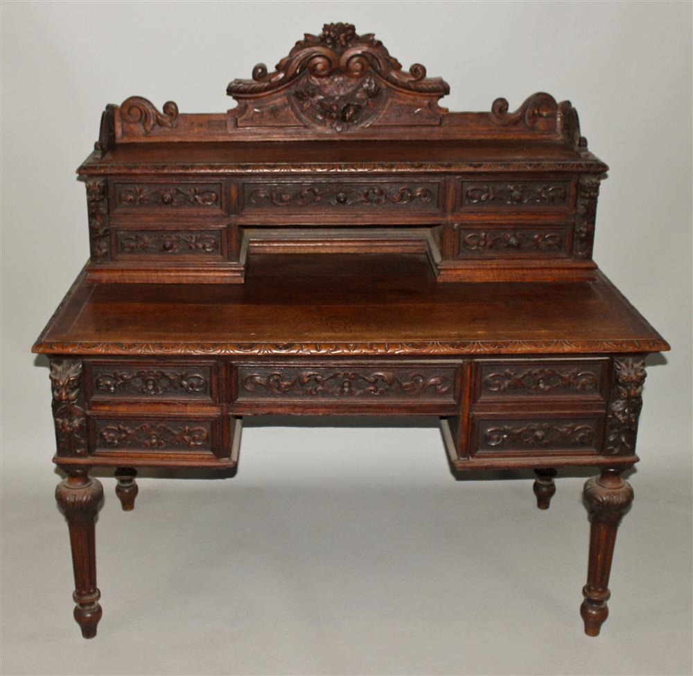 Appraisal: TH CENTURY FRENCH RENAISSANCE REVIVAL CARVED OAK DESK carved with