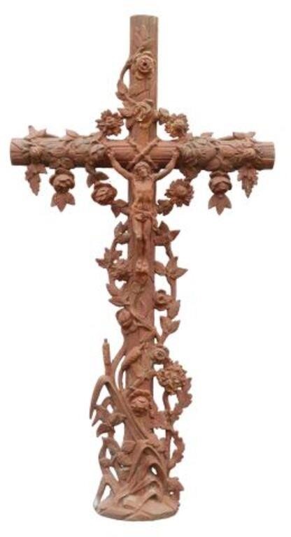 Appraisal: French cast iron cross th c faux bois cross surmounted