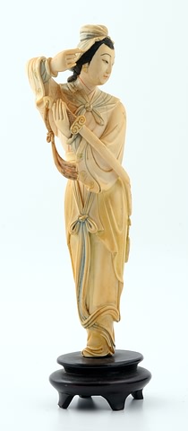 Appraisal: Robed man holding sword oval wood stand t overall including