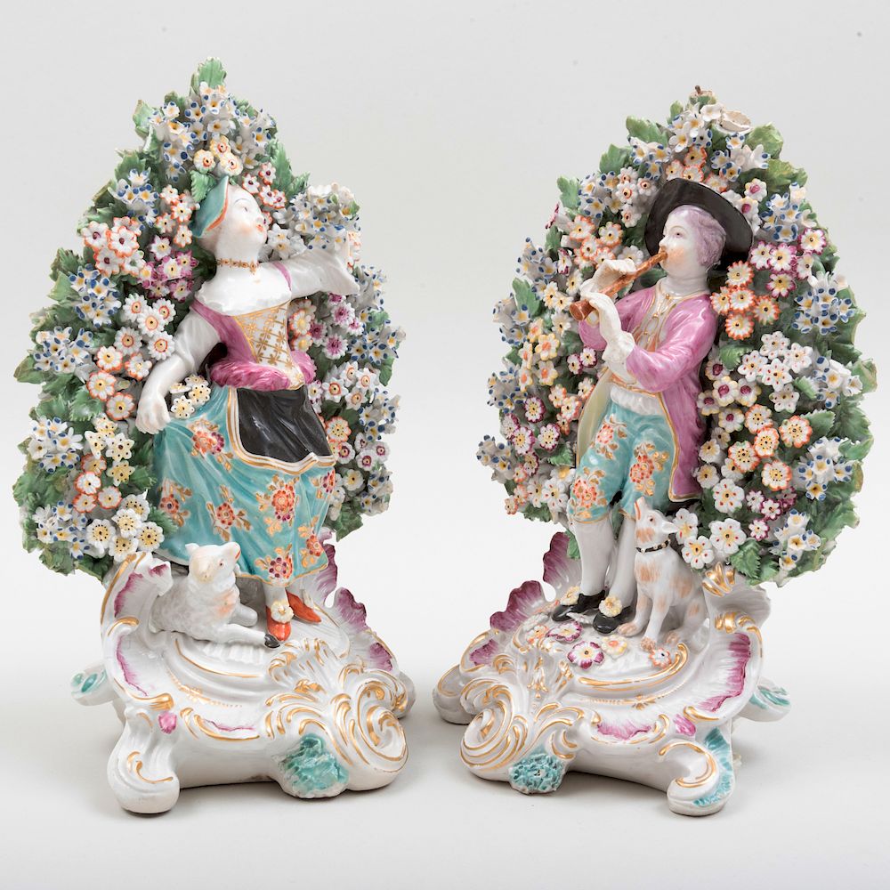 Appraisal: Pair of Chelsea Porcelain Bocage Figures of a Shepherd and