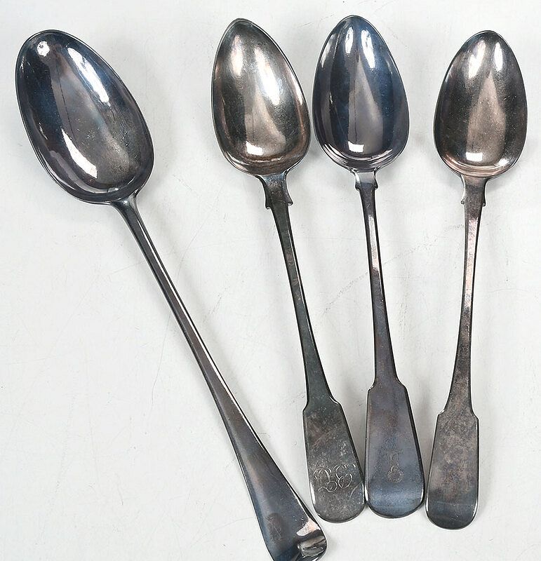 Appraisal: Five English Silver Stuffing Spoons London th and th century