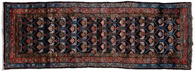 Appraisal: Hamadan runner central panel with overall designs on blue field