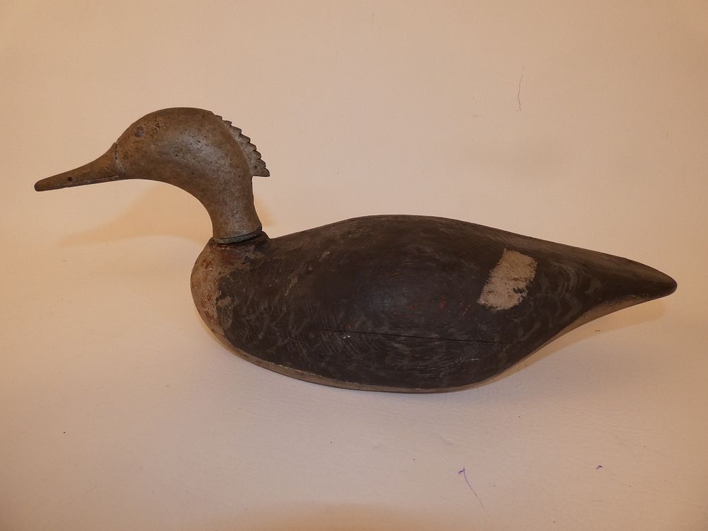 Appraisal: OLD METAL HEAD DUCK DECOY Antique painted wood mallard duck