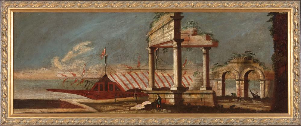 Appraisal: Continental School th c Boat beside Ruins oil on canvas