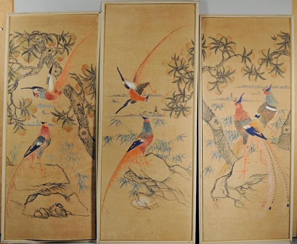 Appraisal: Group Three Framed Chinese Wallpaper Panels Group of three framed