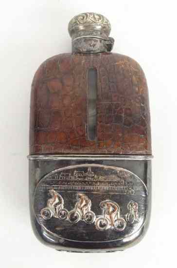 Appraisal: Early flask in alligator and silver plate