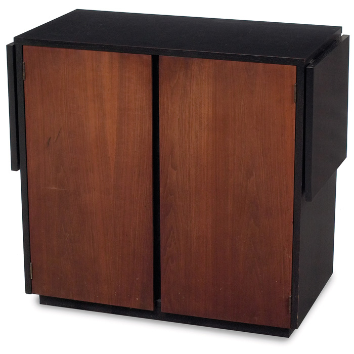 Appraisal: Harvey Probber serving cart attribution two-door cabinet with walnut doors