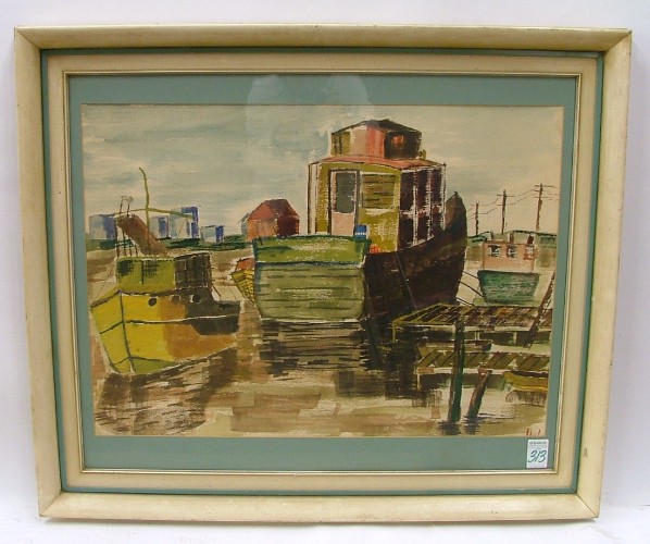 Appraisal: J WILLIAMSON WATERCOLOR ON PAPER California th century Harbor dock