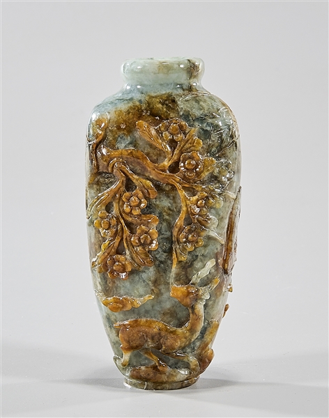 Appraisal: Carved Burmese jadeite vase depicting fruit tree deer bats and