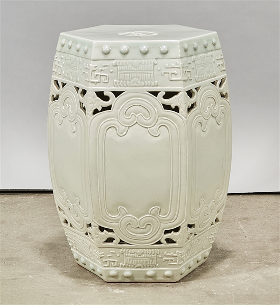 Appraisal: Chinese white glazed porcelain hexagonal garden seat x approx Condition