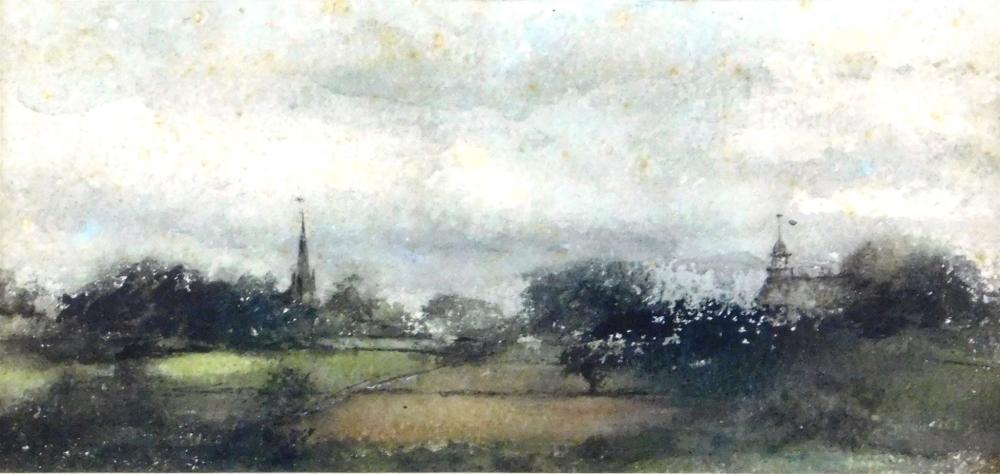 Appraisal: Fannie Burr Connecticut - Steeples Town c watercolor on paper