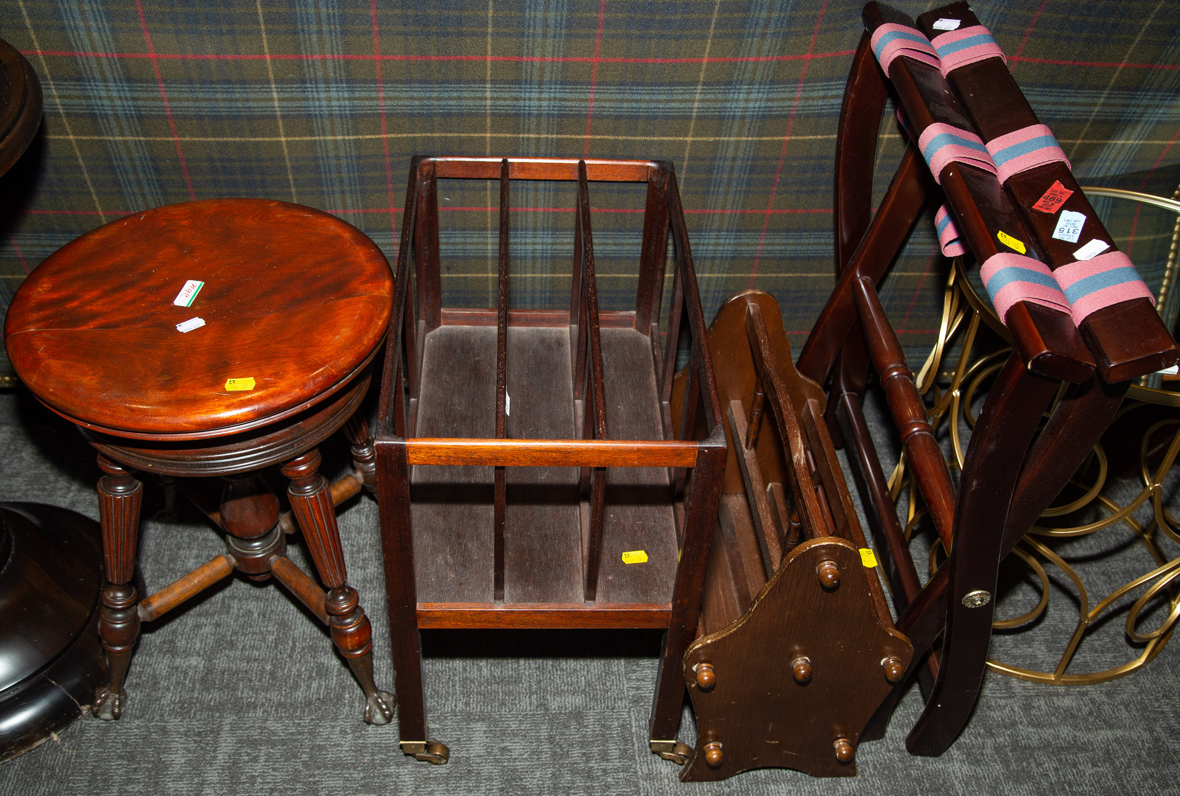 Appraisal: FOUR ASSORTED PIECES OF FURNITURE Includes luggage stand two magazine