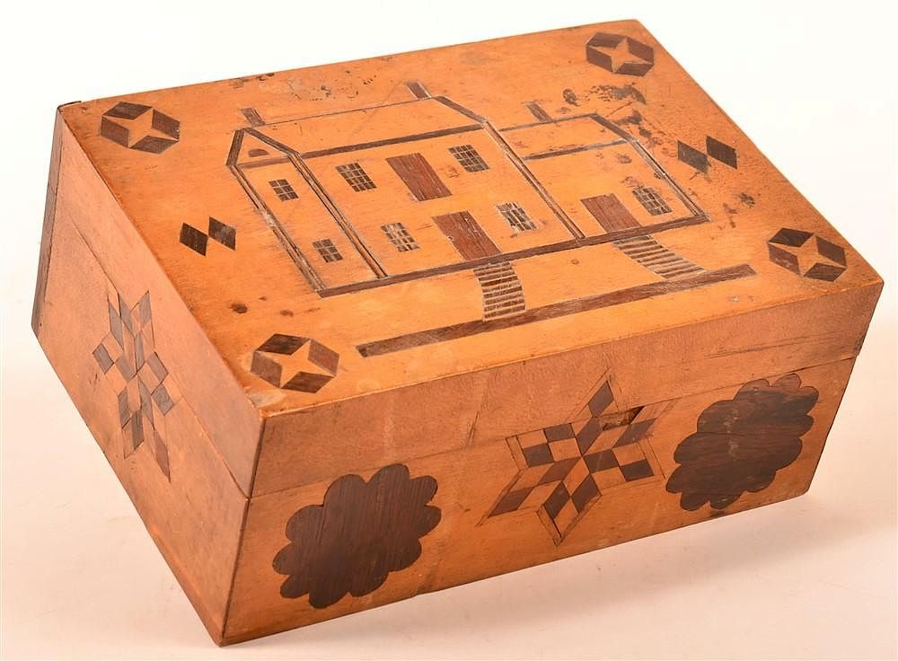 Appraisal: Pennsylvania Inlaid Mixed Wood Sewing Box Pennsylvania th Century Inlaid