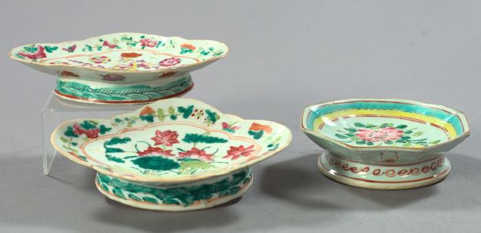 Appraisal: Group of Three Porcelain Footed Sweetmeats Stands fourth quarter th