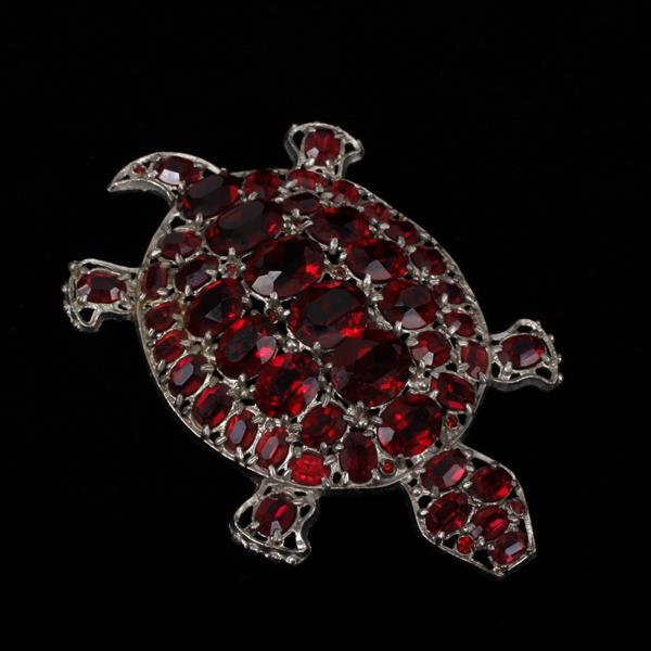 Appraisal: Unmarked Red Ruby Glass Jeweled Figural Turtle Brooch Pin