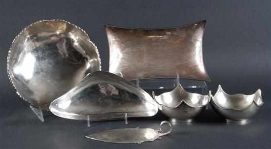 Appraisal: Seven Mexican sterling silver table articles including fruit bowl pair