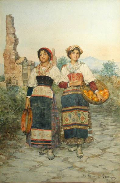 Appraisal: Clelia Bompiani-Battaglia Italian - Two country girls signed and inscribed