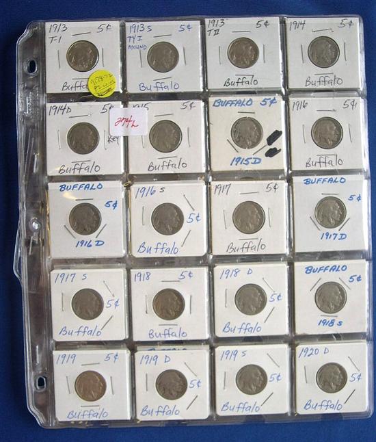 Appraisal: Mostly complete Buffalo nickel collection missing only the -S Type