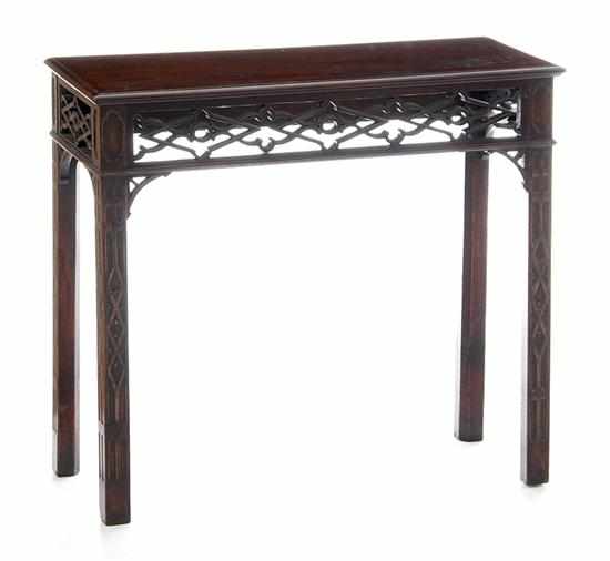 Appraisal: Chinese Chippendale style mahogany console table early th century molded