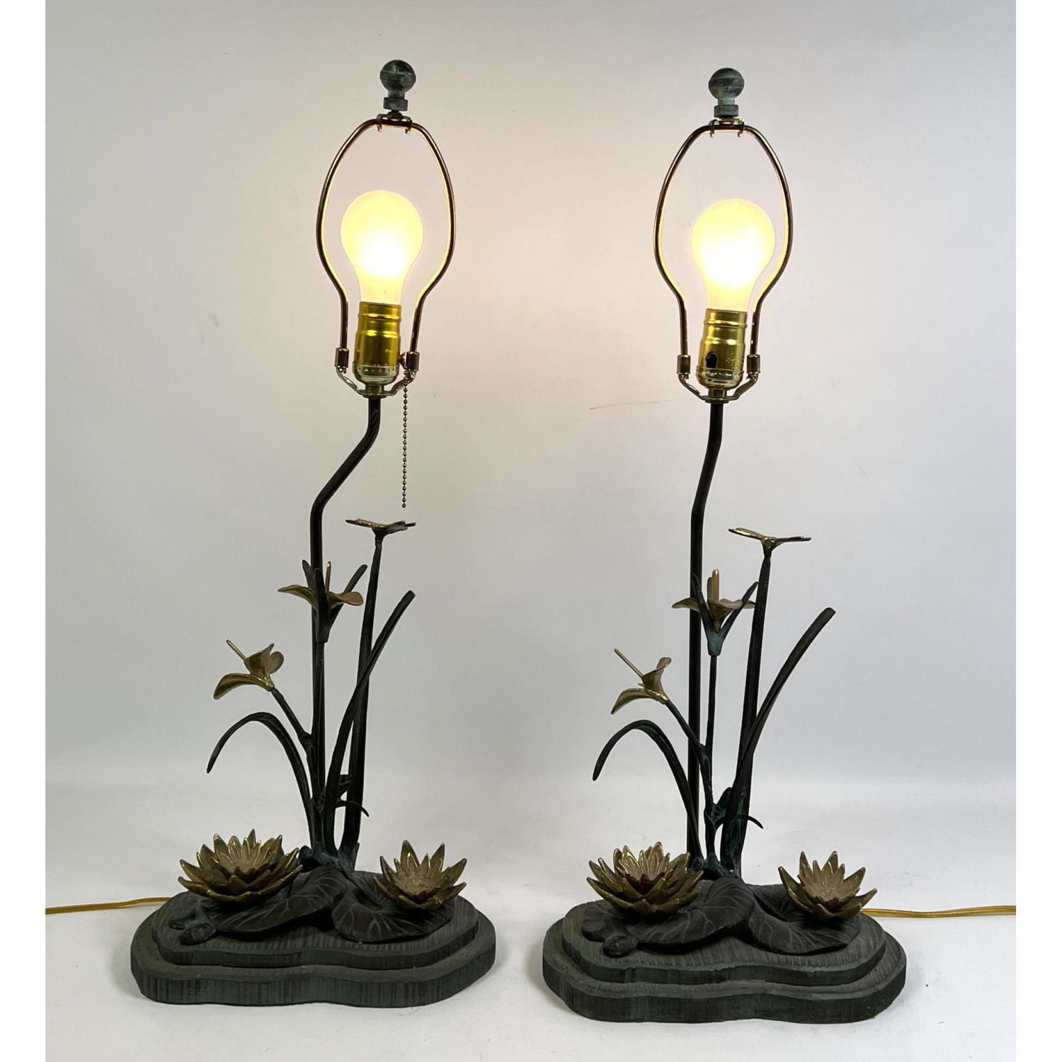 Appraisal: Pr Figural Brass And Metal Table Lamps Brass Flowers with