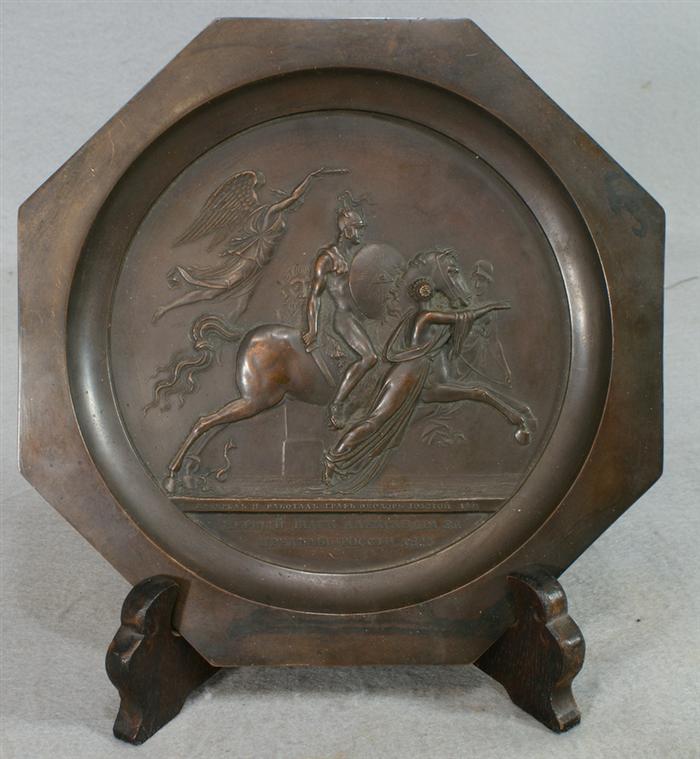 Appraisal: Russian copper plaque depicting Alexander inscribed in Cyrilllic xxxxx octagonal