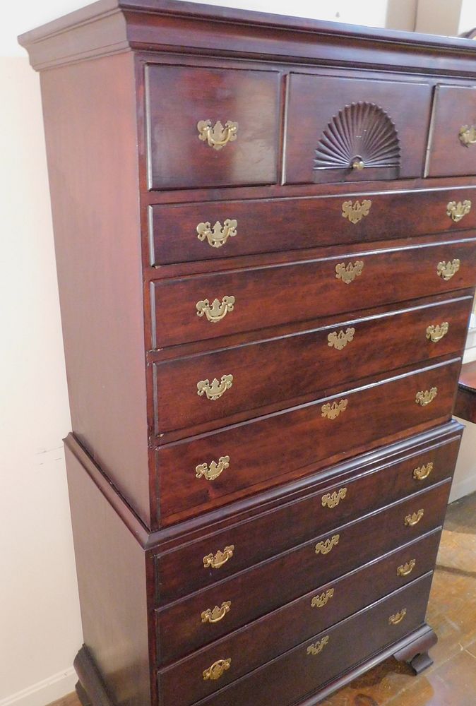 Appraisal: PERIOD MAHOGANY CHEST ON CHEST ATTR AMERICAN Period Chippendale th