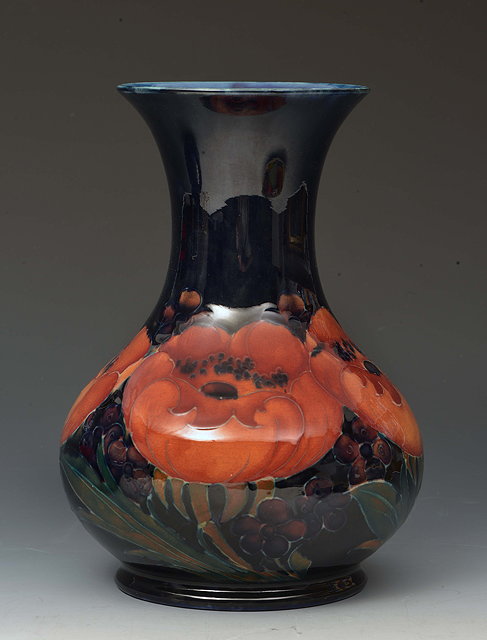 Appraisal: William Moorcroft British - 'Big Poppy' vase circa sgreen underglazed