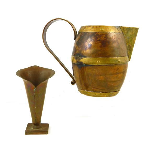 Appraisal: Copper vase and pitcher two pieces vase square base with