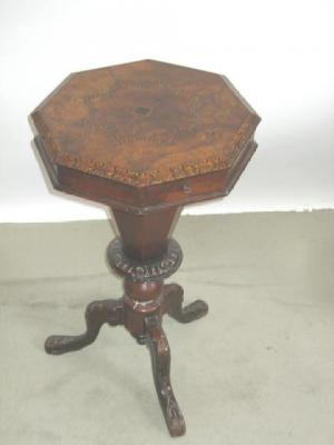 Appraisal: A VICTORIAN WALNUT WORK TABLE of octagonal form with parquetry