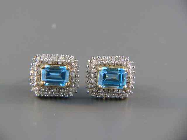 Appraisal: Blue Topaz Diamond Earrings rich emerald cut carat gems in