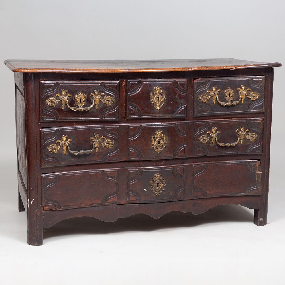 Appraisal: Louis XV Provincial Walnut Serpentine-Fronted Commode x ft in x