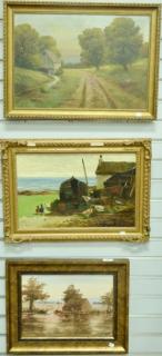 Appraisal: Three framed paintings to include oil on canvas Barn with