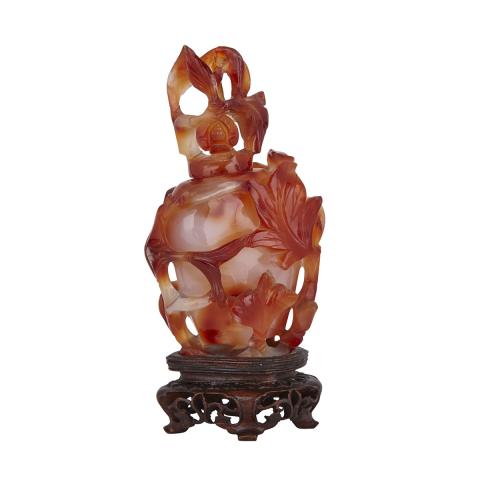 Appraisal: A Massive Carnelian Agate Snuff Bottle Republic Period Intricately carved