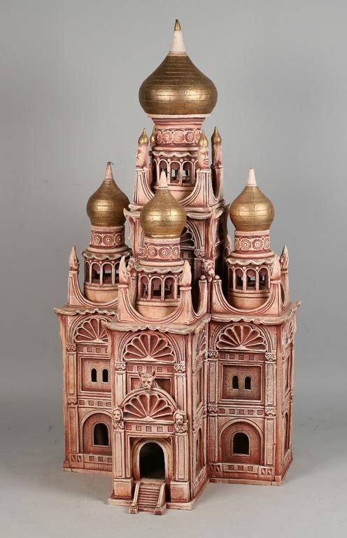 Appraisal: Fantasy castle clay sculpture Gothic style castle with arched windows