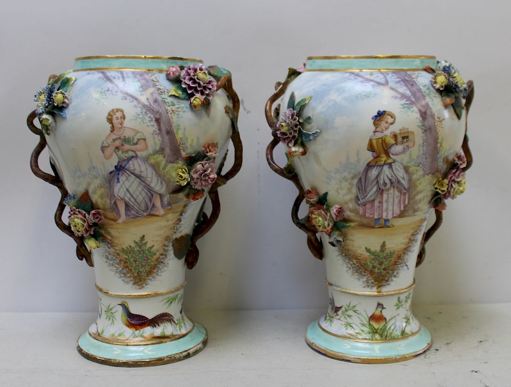 Appraisal: MEISSEN Pair of Lidded Urns as Found From a Pearl