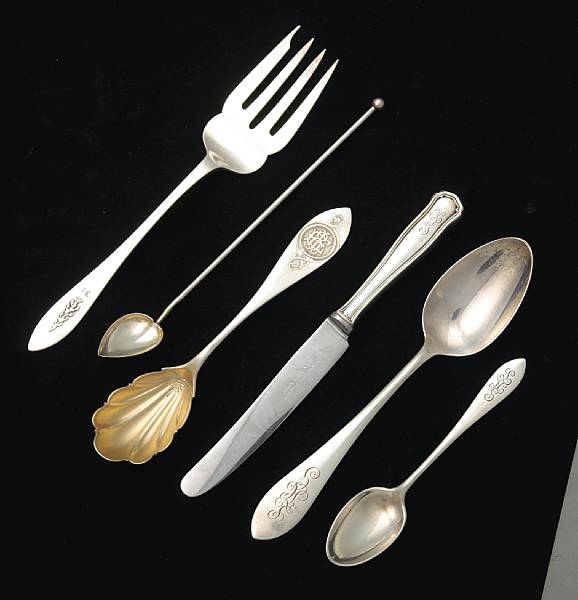 Appraisal: A group of silver flatware Comprising coin berry spoon with