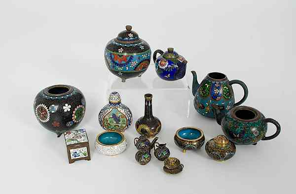 Appraisal: Chinese Cloisonn Miniatures China A collection of fifteen cloisonn items